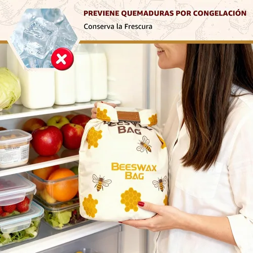Vista 5 de Bolsas de pan de cera de abejas OHIYO para pan casero y cubierta elástica reutilizable para tazón de fermentación, cubierta elástica para masa