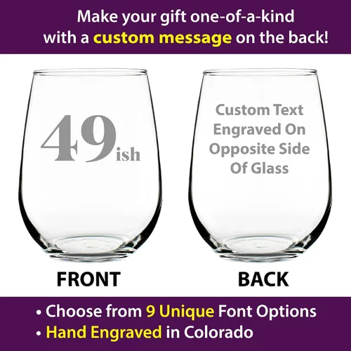 Vista 2 de Custom 49ish - Funny 50th Birthday Wine Glass for Women Turning 50 - Large 17 Oz - Bday Party Decorations - Customized Wine Glass Gift