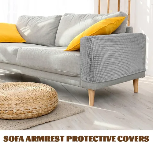 Vista 7 de FOMIYES 2 fundas elásticas universales para reposabrazos de sofá, fundas de forro polar para sofá, silla, protector de muebles, gris claro, 16.53 x