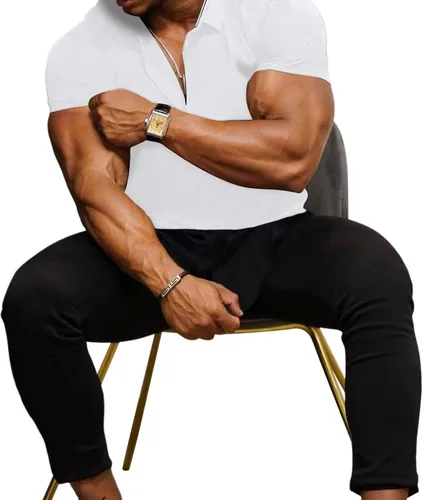 Vista 4 de Camisas de manga corta con botones para hombre, estilo casual, ajuste muscular, para el verano