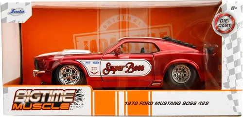 Vista 2 de Jada Big Time Muscle 1:24 1970 Ford Mustang Boss 429 - Auto fundido a presión, color rojo caramelo, juguetes para niños y adultos
