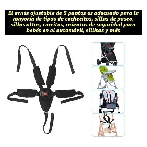 Vista 6 de Arnés de 5 puntos para bebé, arnés ajustable, correa de seguridad para bebé, cinturón de seguridad infantil con 5 almohadillas para silla alta