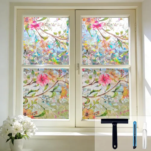 Vista 16 de Hilarious - Película de privacidad arcoíris para ventana, vinilo para ventanas manchadas, calcomanías decorativas 3D removibles, película tintada
