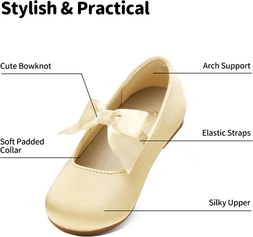 Vista 2 de DREAM PAIRS Zapatos de vestir para niñas, zapatos de ballet con lazo para boda, fiesta, bebé, niña pequeña