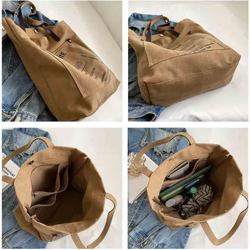 Vista 6 de MOMEITU Bolso tote de lona Crossbody Bolso grande Bolso de hombro retro Bolso de mano estético Bolso grande Bolso de mano de hadas Grunge, Marrón