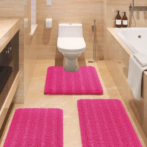 Vista 27 de ACCUMTEK - Juego de alfombras de baño a rayas beige de 3 piezas, ultrasuaves, antideslizantes de chenilla, alfombras de baño mullidas y absorbentes