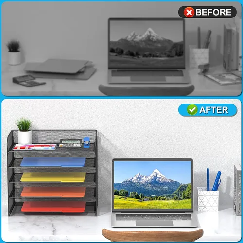 Vista 4 de Organizador de papel legal/A4 de 5 niveles, soporte para bandeja de papel para escritorio, soporte de archivos/clasificador, carpetas de archivos