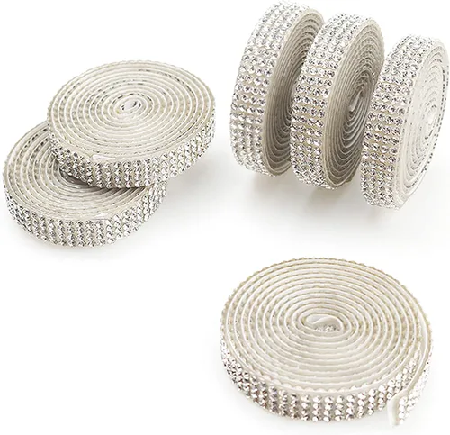 Vista 14 de 6 Rollos de Cinta Adhesiva con Diamantes de Imitación para Manualidades, Rollo de Cinta con Cristales para Decoración de Automóviles y Teléfonos
