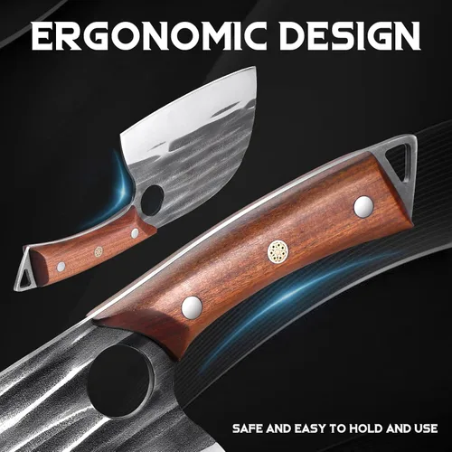 Vista 5 de ROCOCO Cuchillo de Chef Serbio Cuchillo Carnicero Cuchilla con Funda para Cocina Exterior BBQ Camping Regalo de Cumpleaños Padre Madre Navidad