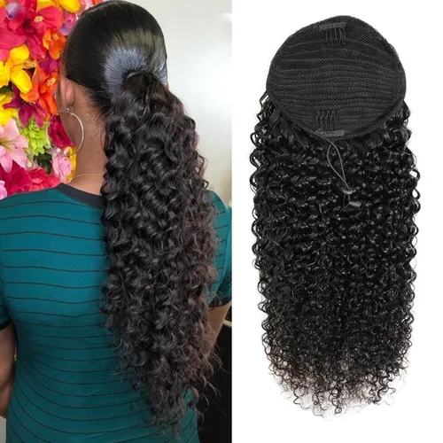 Vista 36 de Extensiones de cabello rizado para cola de caballo, cabello rizado para cola de caballo, extensión de cabello humano virgen brasileño