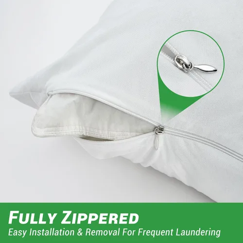 Vista 3 de Funda de almohada impermeable de bambú y rayón de Gogreen, funda de almohada transpirable, protector de almohada refrescante con cremallera, funda