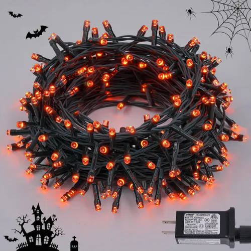 Vista 45 de QITONG Guirnalda de 500 luces LED de Navidad de 165 pies para exteriores, impermeable, luces multicolor con 8 modos, cable verde, luces parpadeantes