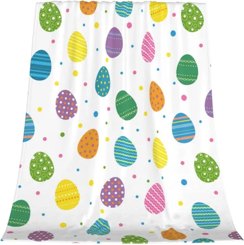 Vista 19 de Manta de Pascua y primavera, manta de felpa acogedora y suave para sofá, cama, sofá, viajes, campamento para adultos/niños, color azul y blanco