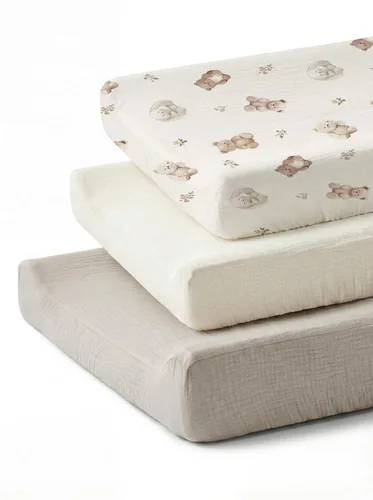 Vista 7 de Juego de 2 fundas para cambiador para bebé niño y niña, fundas de muselina para cambiador con estilo bohemio, ropa de cama neutra para guardería