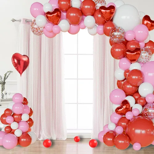 Vista 6 de Kit de arco de globos rosa y rojo, kit de arco de globo rosa