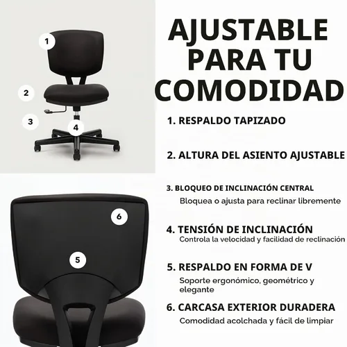 Vista 4 de HON Volt Silla ergonómica de oficina, sin brazos, silla de escritorio de Parte trasera de tela