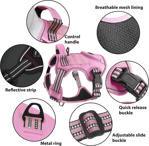 Vista 2 de Arnés táctico resistente para perros grandes, chaleco reflectante ajustable de servicio con mango de control y 4 parches, arnés militar