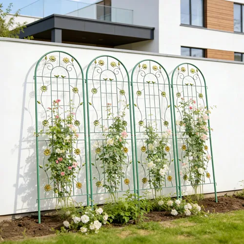 Vista 12 de Paquete de 2 enrejados de jardín de metal para plantas trepadoras, 71 pulgadas de alto, color blanco crema, valla de jardín, enrejado a prueba