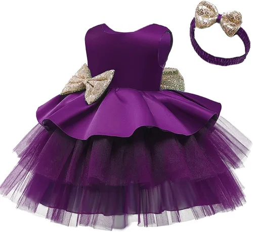 Vista 3 de TUIJI 6M-5T - Vestidos de flores con lazo para bebés y niñas, sin espalda, para fiesta de boda, boda, fiesta, lentejuelas