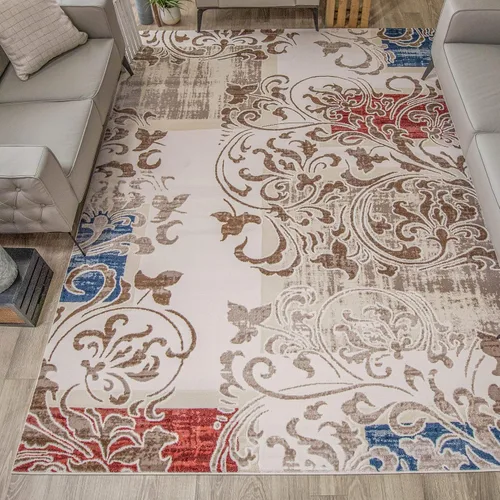 Vista 11 de SUPERIOR Alfombra de pasillo para interiores con respaldo de yute, decoración floral geométrica para el piso del hogar para entrada, cocina, Azul