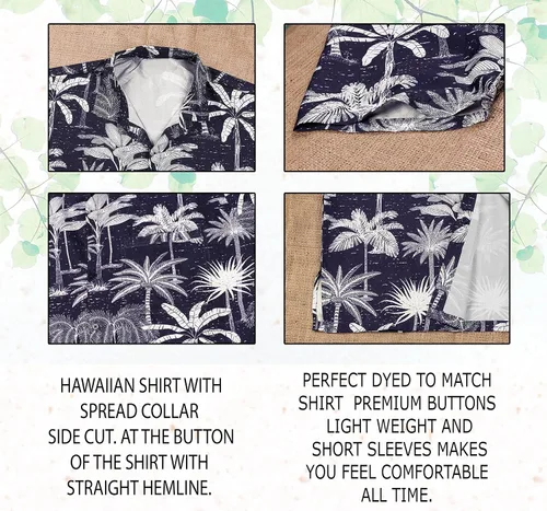 Vista 5 de LA LEELA Camisas hawaianas de manga corta con botones para hombre, estilo Aloha, para fiestas tropicales y días festivos