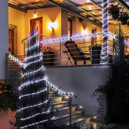 Vista 6 de Nuevas luces de cuerda solares mejoradas para exteriores, impermeables, 32m, 300 LED, luces de tira solares con control remoto, temporizador
