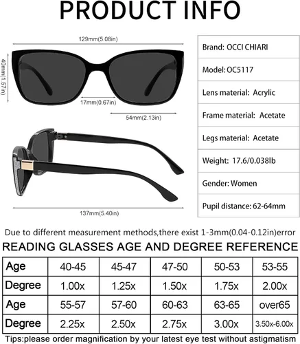 Vista 6 de OCCI CHIARI Gafas de sol de lectura de gran tamaño para mujer (1.0 1.25 1.5 1.75 2.0 2.25 2.5 2.75 3.0 3.5)
