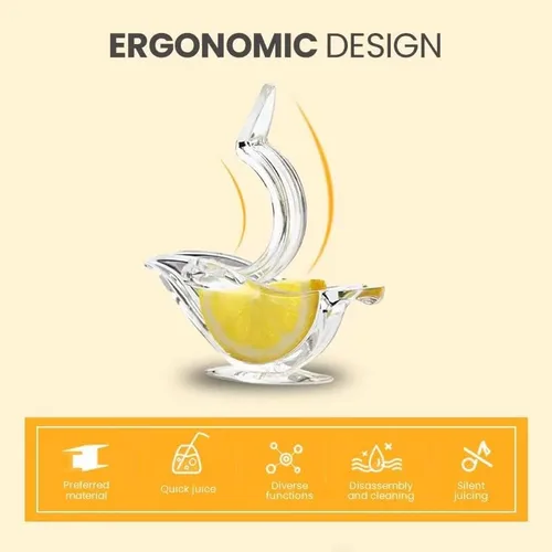 Vista 4 de Exprimidor de limón acrílico, diseño de pájaro, verde lima y amarillo