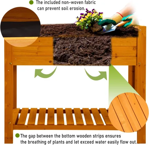 Vista 5 de Jardinera elevada de madera para jardín, macetas elevadas de madera para exteriores, camas elevadas con patas para hierbas de flores vegetales