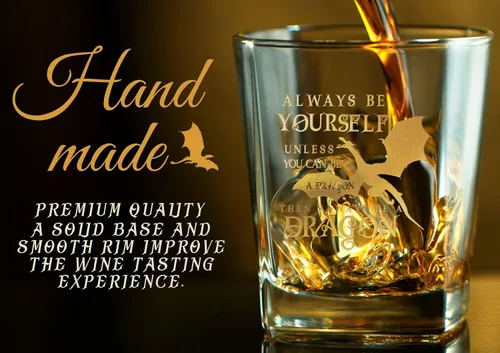 Vista 3 de Onebttl Vaso de whisky de dragón – Always Be Yourself Unless You Can Be A Dragon – Regalo para hombres, novio, compañero de trabajo, amigos, hijo