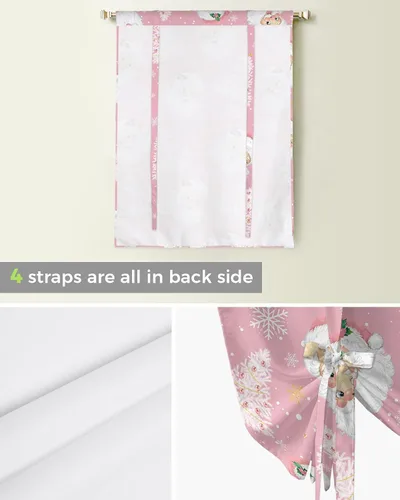 Vista 5 de Cortinas de globo de Navidad de Papá Noel rosa para ventanas, paneles de dormitorio de árbol de Navidad de 54 pulgadas de largo, con aislamiento