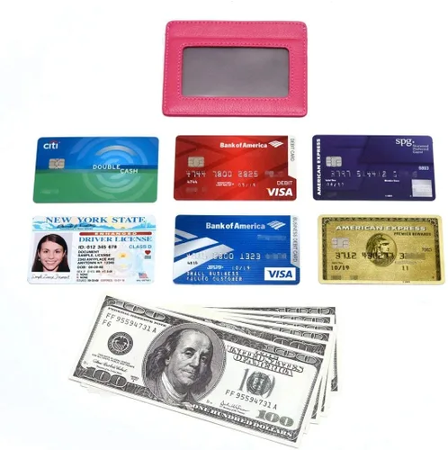 Vista 8 de KALMORE womens Credit Holder Genuine Leather Slim Minimalist Card Case Wallet, Black With Id Window