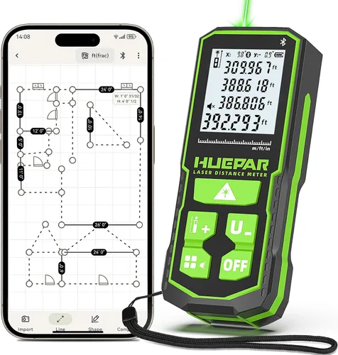 Vista 10 de Herramienta de medición láser con aplicación Bluetooth, 200 pies, ± 1/16 pulgadas de alta precisión, medidor de distancia láser de haz verde