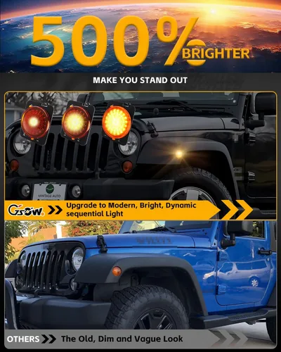 Vista 2 de Luces LED secuenciales de marcador lateral para guardabarros delanteros para J-e-e-p Wrangler JK 2007-2019, lámparas de marcador de parachoques