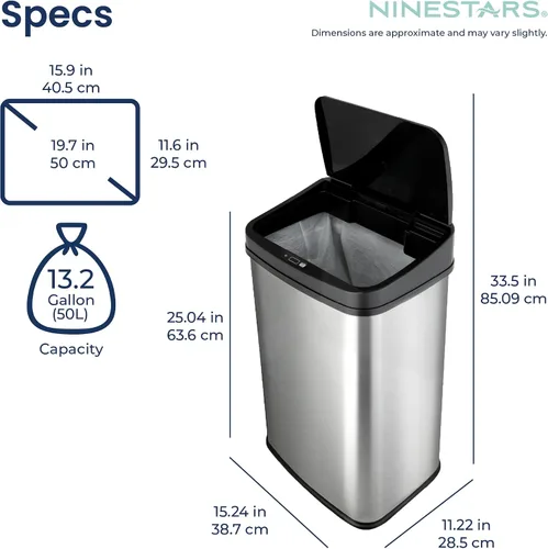 Vista 6 de Ninestars Bote de basura automático con sensor de movimiento infrarrojo sin contacto, 13 galones, 50 L, base de acero inoxidable