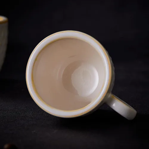 Vista 6 de Juego de 6 tazas de café espresso vintage, tazas Demitasse de 3 onzas, tazas de café espresso pequeñas de cerámica en relieve únicas en relieve Crema