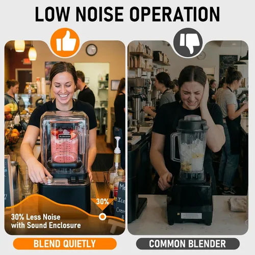 Vista 5 de Licuadora profesional silenciosa comercial con escudo insonorizado, licuadora profesional silenciosa de 70 onzas, licuadoras comerciales de 1800 W