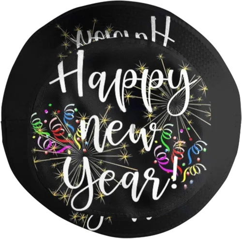 Vista 4 de Sombrero de pescador de feliz año nuevo para hombres, mujeres, adolescentes, plegable, con tema de Año Nuevo, sombreros para el sol, gorra