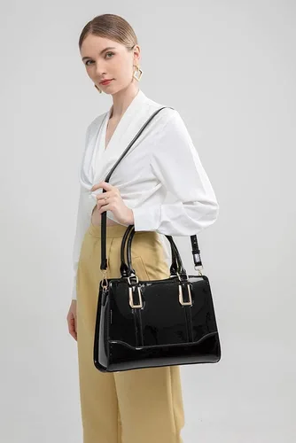 Vista 6 de LJOSEIND Bolsos de cuero brillante con asa superior para mujer