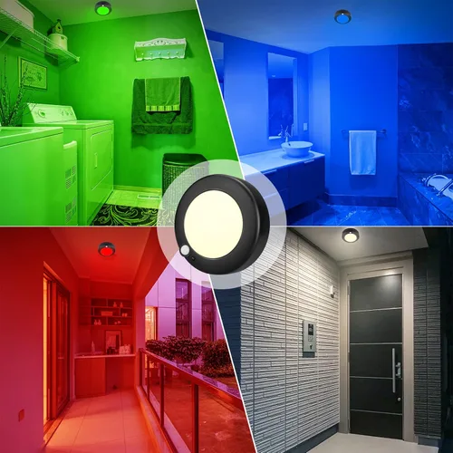 Vista 4 de Lámpara de techo a pilas, luz LED con sensor de movimiento con control remoto, luz de ducha inalámbrica, 10 luces de pasillo que cambian