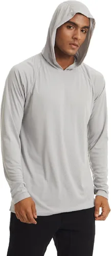 Vista 3 de KEFITEVD Camisas de sol para hombre, manga larga, con capucha, protección UV, senderismo, atletismo, secado rápido