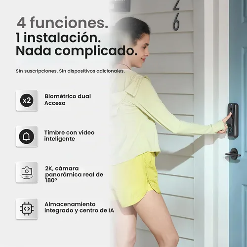 Vista 6 de Lockin Veno Plus, cerradura inteligente todo en uno para puerta delantera, baterías duales