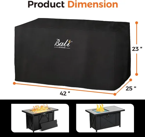 Vista 2 de BALI OUTDOORS Cubiertas rectangulares para hogueras, material de PVC impermeable y resistente a la intemperie, negro, 42.2 pulgadas de largo x 24.2