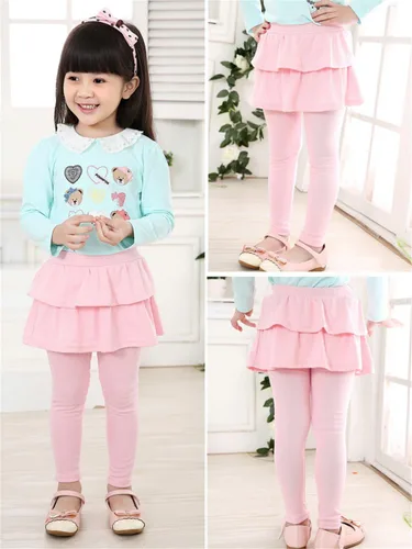 Vista 3 de Leggings sin pies para niñas pequeñas con minifalda con volantes, falda elástica de algodón
