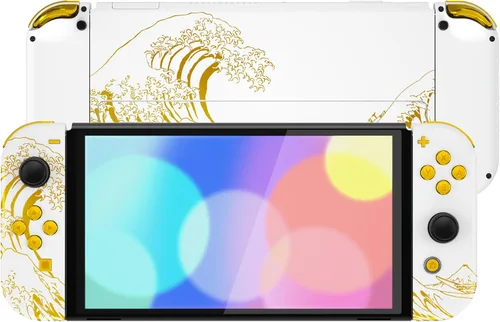 Vista 6 de eXtremeRate Juego completo de carcasa para Nintendo Switch OLED, placa trasera de consola y soporte, NS Joycon carcasa de mano con botones