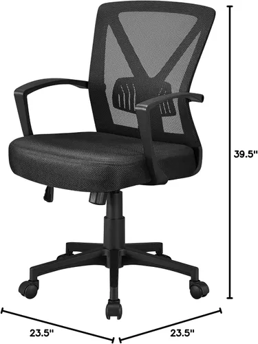 Vista 3 de Topeakmart Escritorio giratorio de oficina ergonómico de malla ajustable soporte lumbar para computadora, respaldo medio, reposabrazos