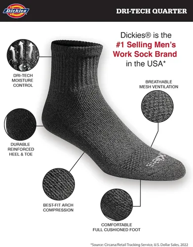 Vista 51 de Dickies Calcetines Dri-Tech para hombre con control de humedad, disponibles en tallas M-XXL (6, 12, 18 pares)