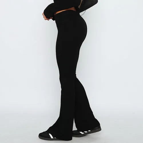 Vista 2 de ECHOINE Pantalones deportivos de tiro bajo para mujer, estilo casual, acampanados, pantalones de yoga Y2K, básicos, lisos, pierna ancha, acampanados