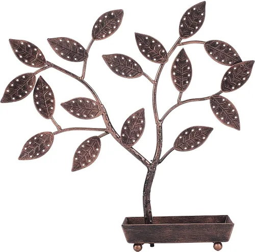 Vista 3 de MyGift - Árbol para colgar joyas, aretes y collares con charola para anillos., Bronce, TB-J0115BRZ