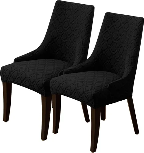 Vista 17 de Paquete de 2 fundas para silla lateral con respaldo de ala, fundas elásticas para sillas con respaldo geométrico rómbico, fundas para silla